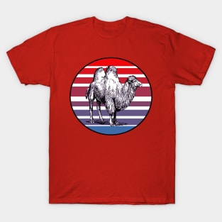 Retro Style Sunset With Artistic Bactrian Camel T-Shirt